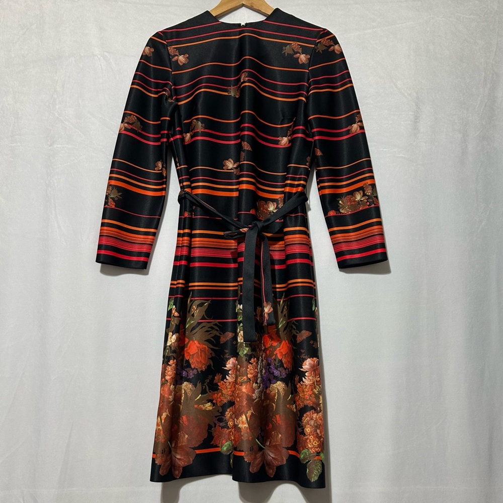Vintage Kay Windsor 70’s Polyester Dress Boho Busy Pattern Tie-Waist